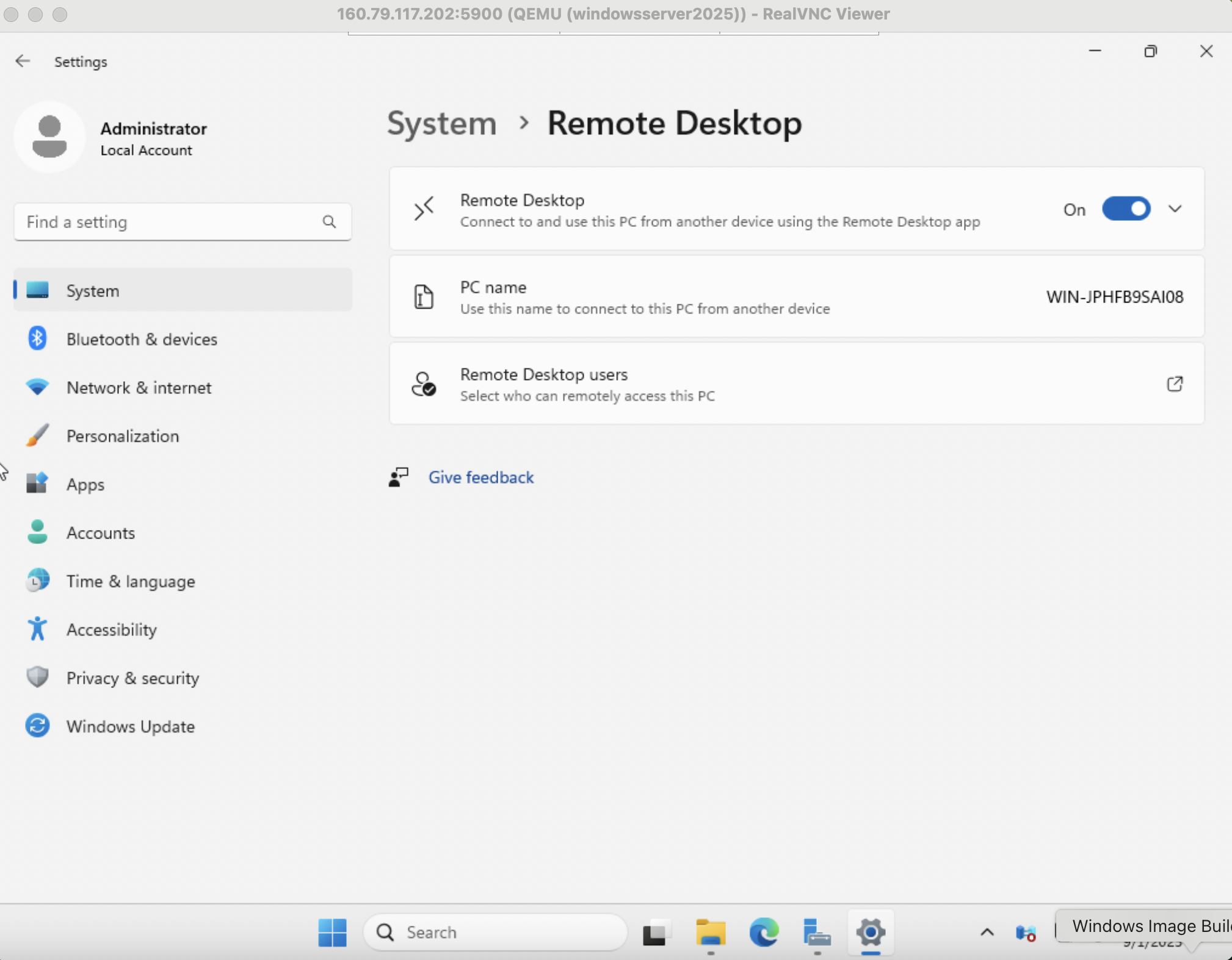 RDP settings