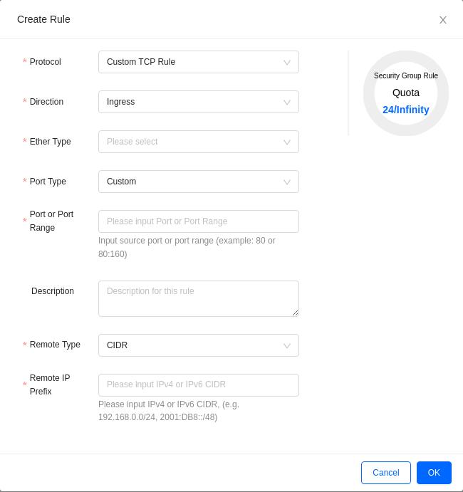 Create Rule dialog
