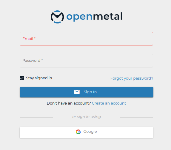 OpenMetal Central login