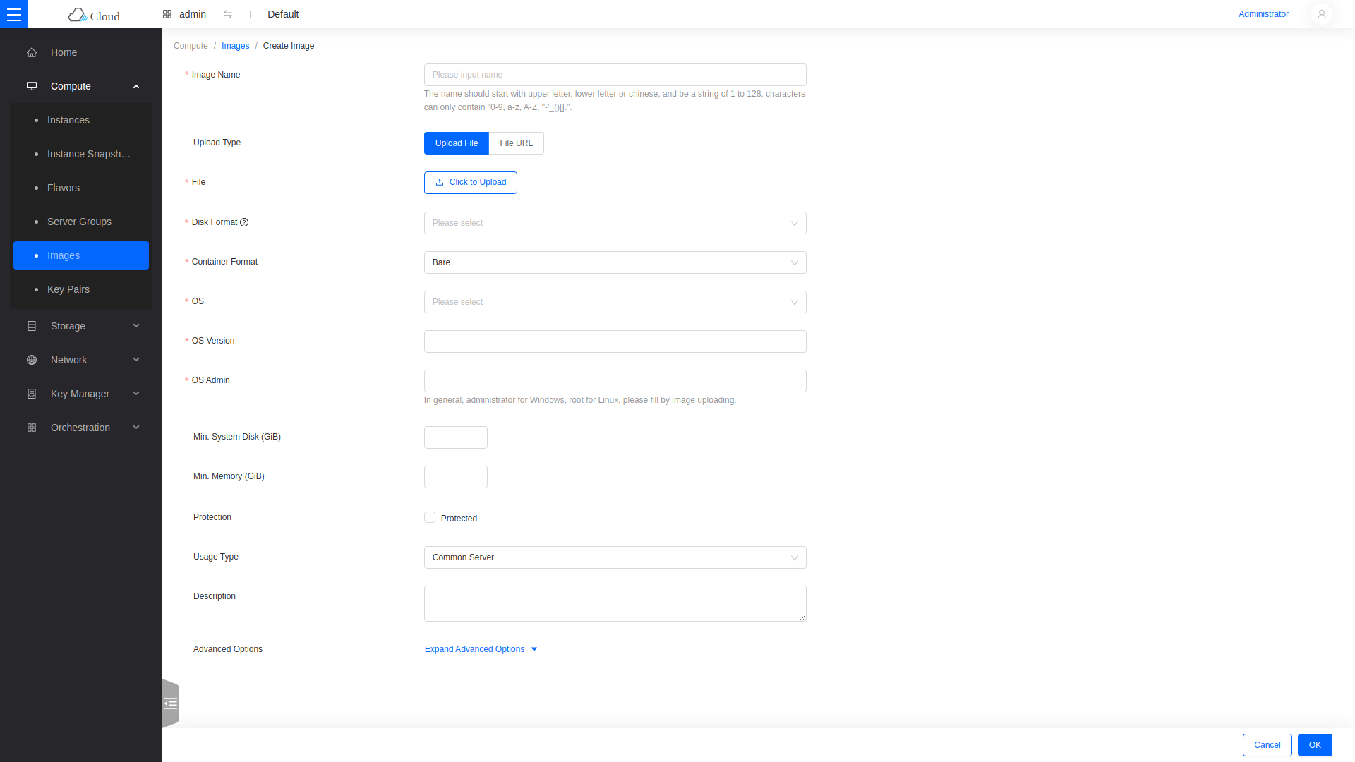 Create Image page