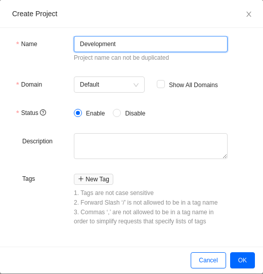 Create Project form