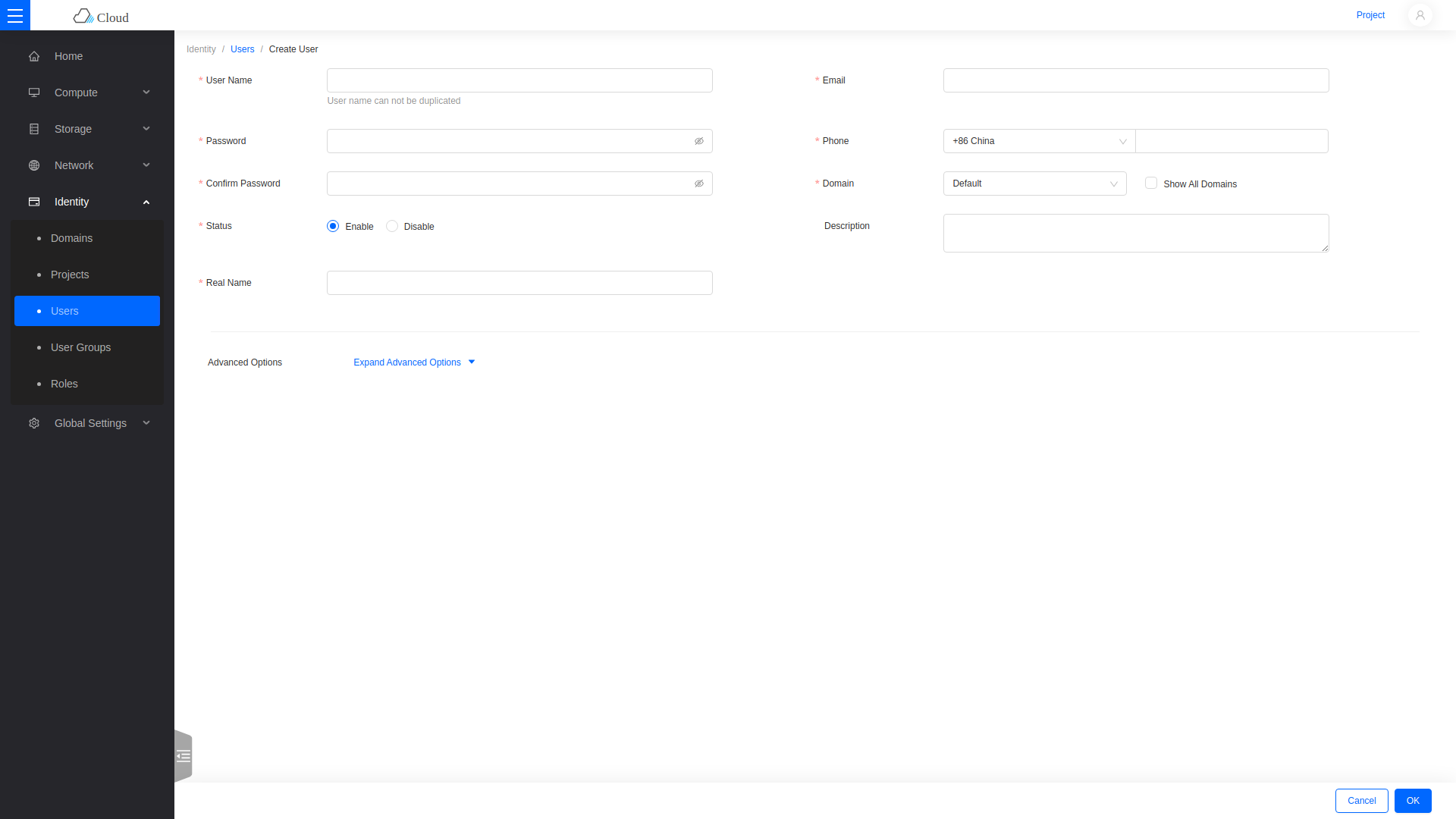 Create User page
