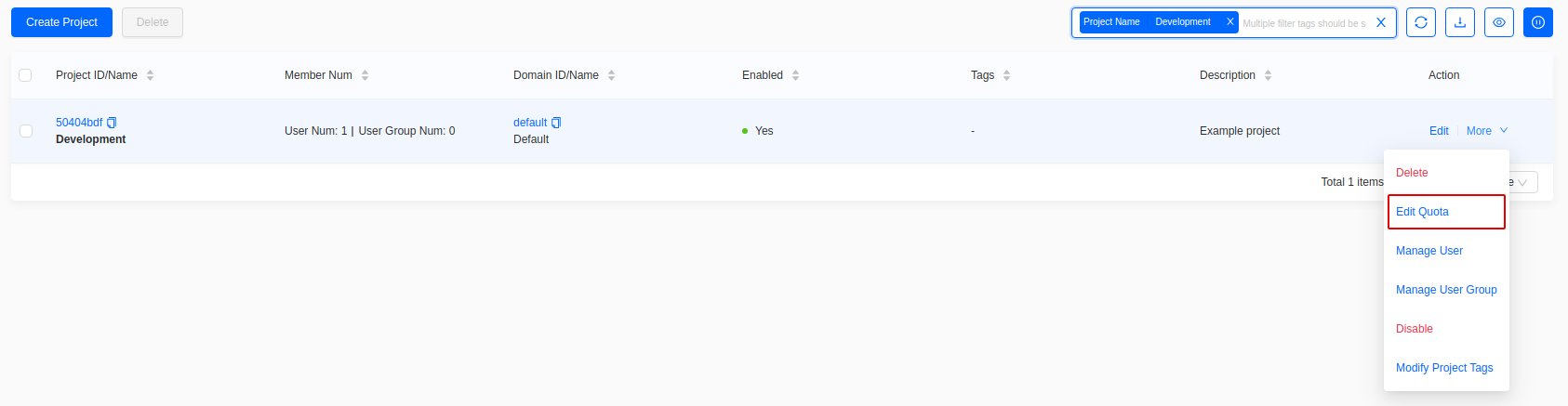 Edit Quota in the project More menu in Skyline