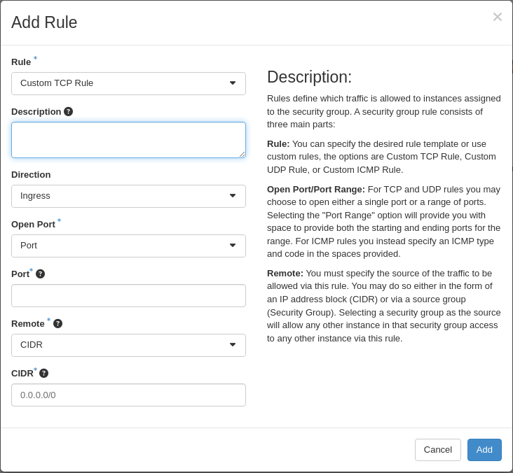 Add Rule form in Horizon