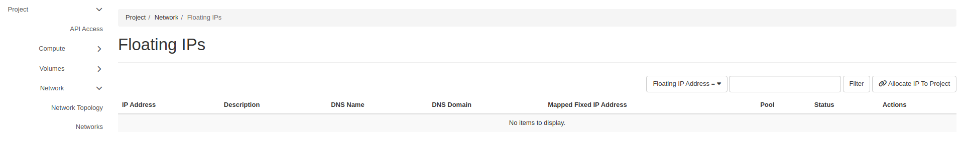 Floating IPs list in Horizon