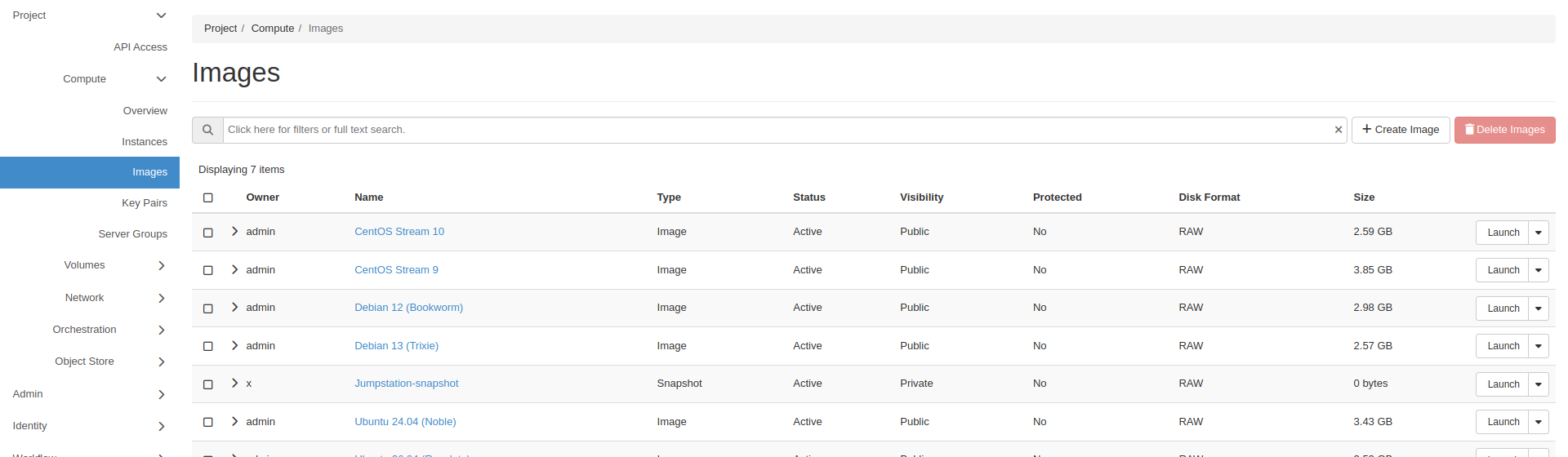 Instance snapshot in the Horizon images list