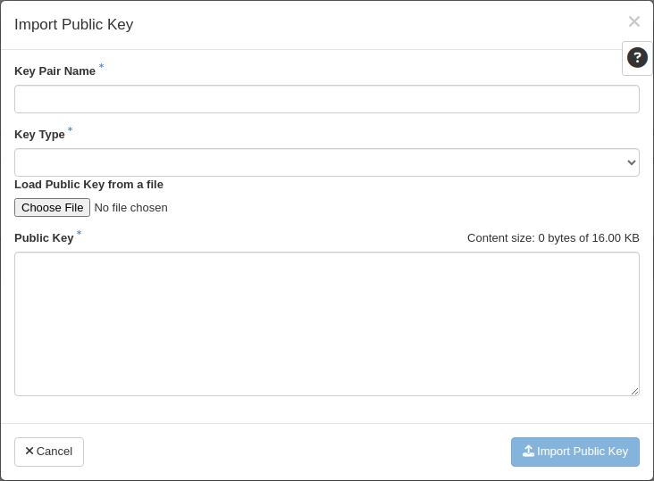Import Public Key form in Horizon