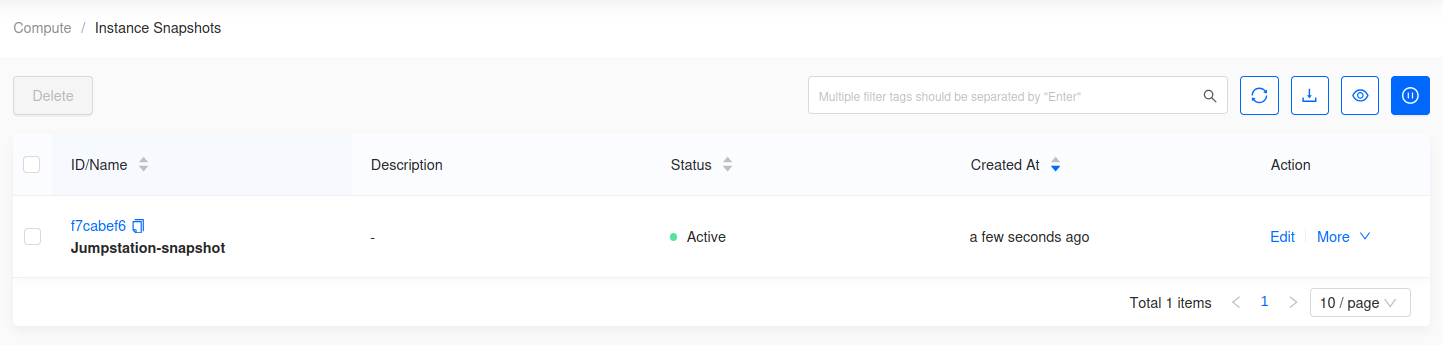 Instance snapshot in the Skyline instance snapshots list
