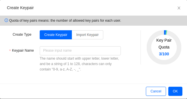 Create Keypair dialog