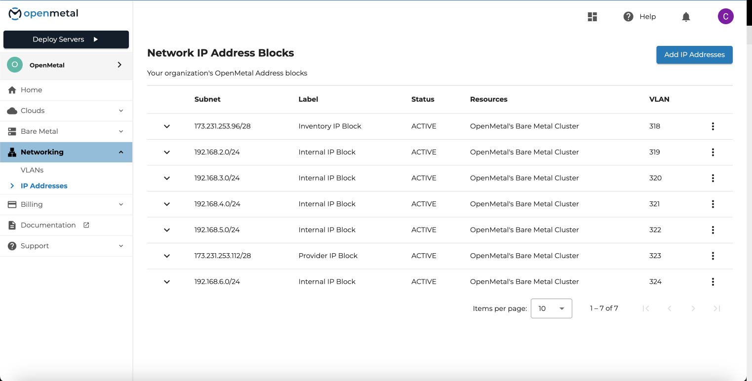 Central IP Block listing