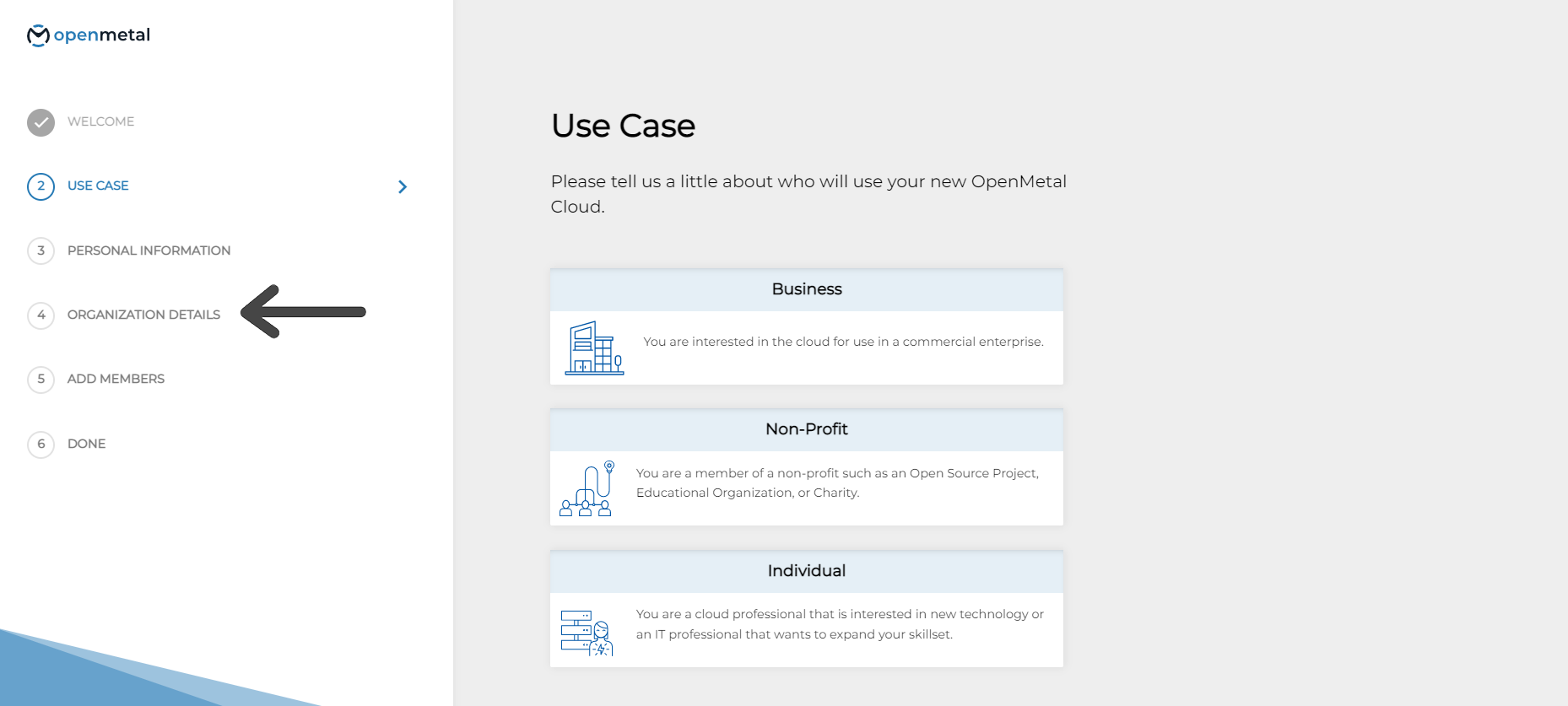 OpenMetal Central Organization From Onboarding