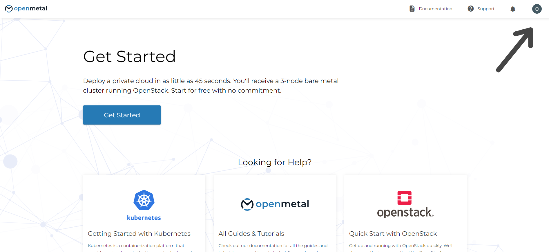 OpenMetal Central Create Organization From Home