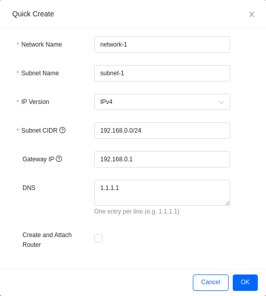 Quick Create dialog