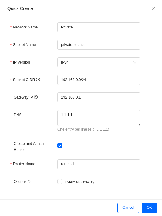 Quick Create with a router attached