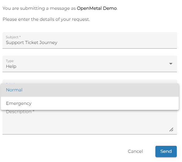 OpenMetal Central Priority Drop-Down