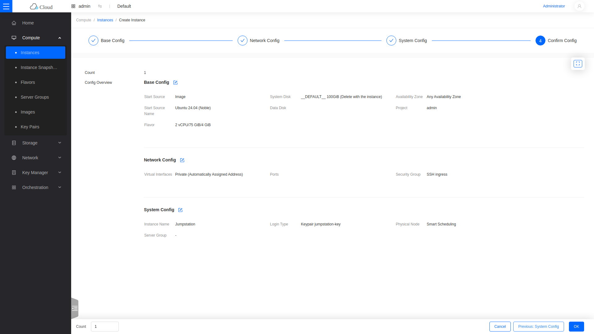 Confirm Config step