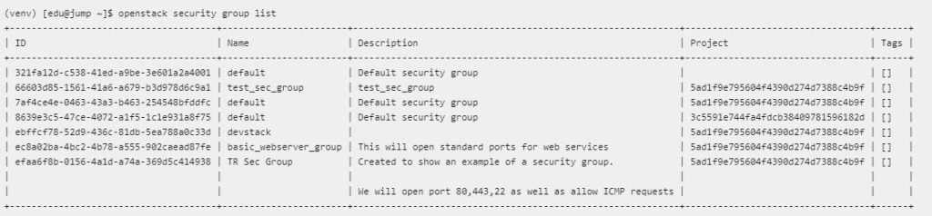 openstack security group list command 