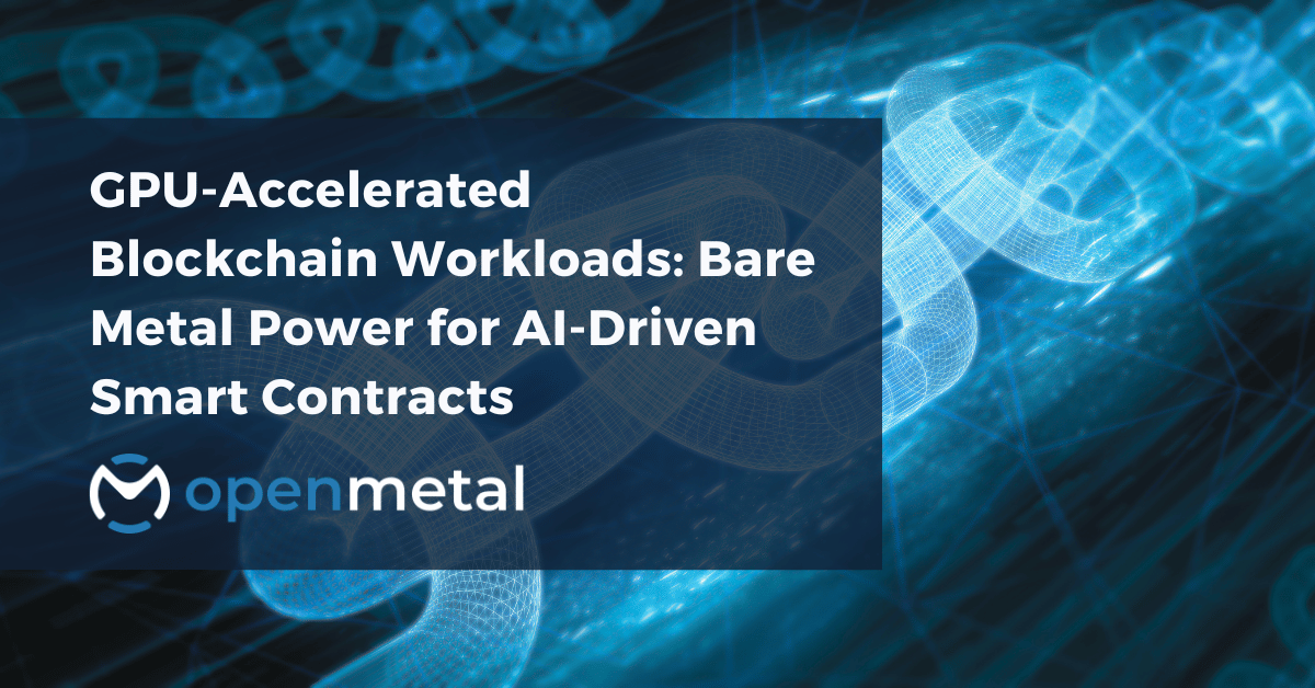 GPU servers processing blockchain transactions with AI-driven smart contracts in a high-performance data center environment