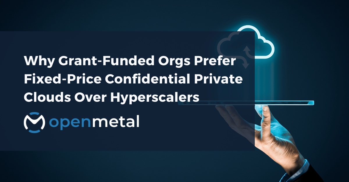 Grant-funded research team reviewing cloud infrastructure costs on dedicated private cloud servers with confidential computing security features