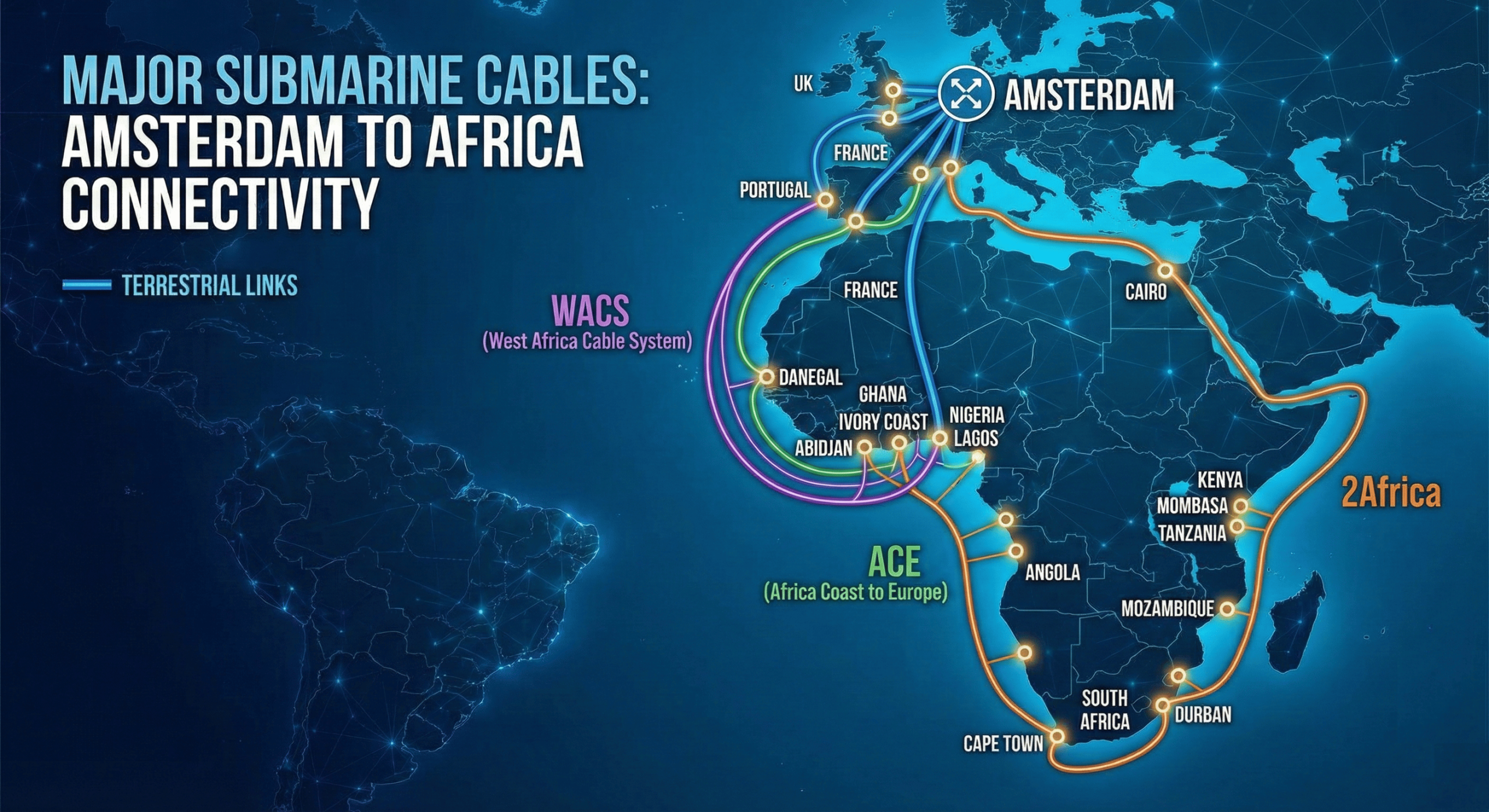 Major Submarine Cables Amsterdam to Africa Connectivity