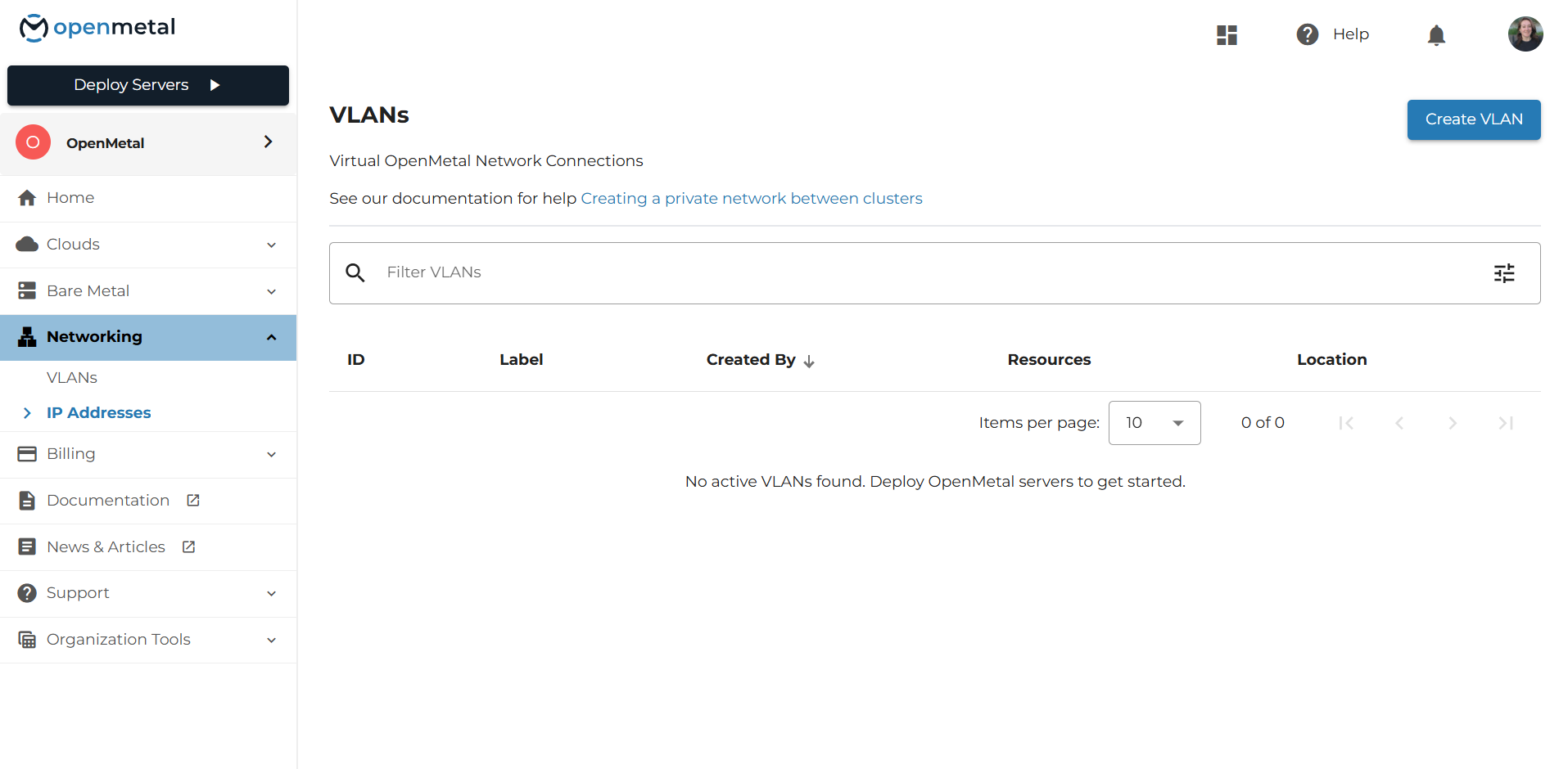 Create VLAN OpenMetal Central