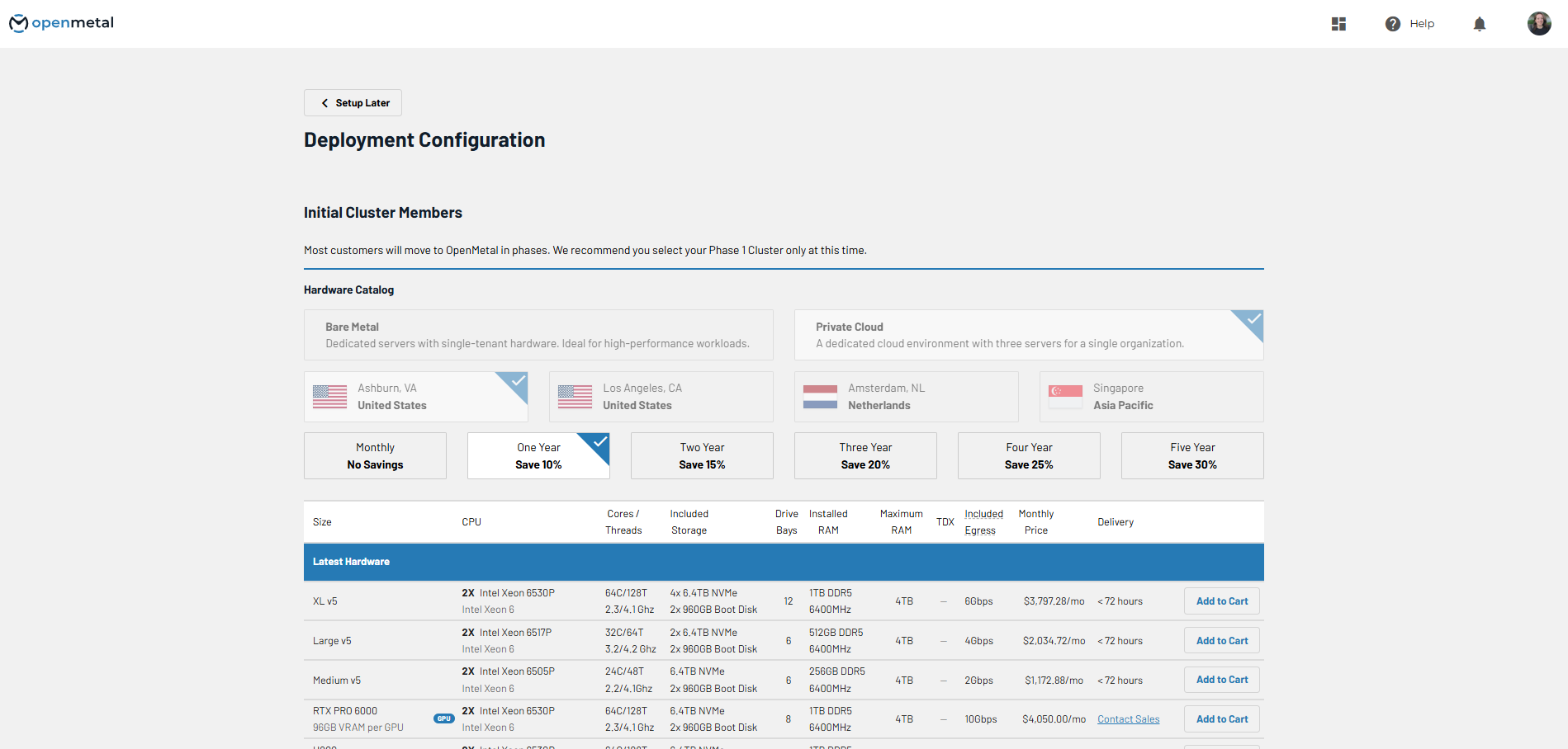 OpenMetal Central add hardware order process private cloud